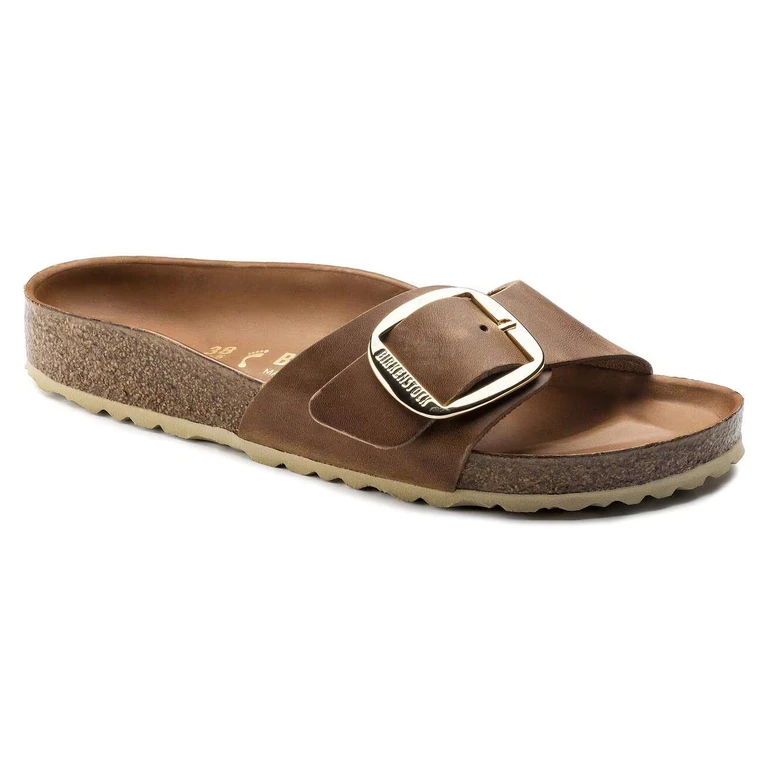 Unisex Madrid Big Buckle Shearling Natural Leather Oiled Cognac