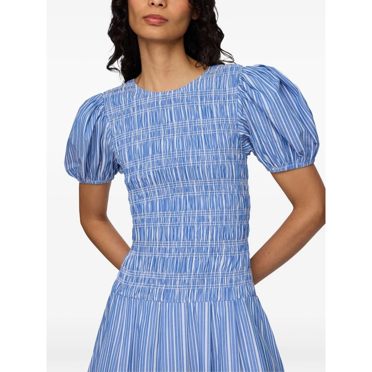 Striped Cotton Midi Dress with Puff Sleeves (A1030646ZWF)