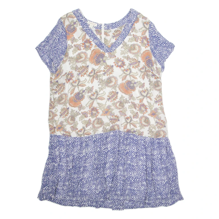 MONSOON Womens Day Dress Blue Viscose Floral Short Sleeve Knee Length UK 18