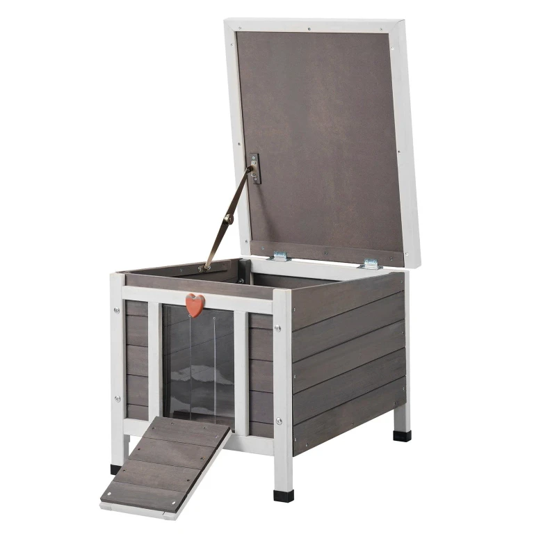 Outdoor Cat House Wooden Feral Cat Shelter with Roof & PVC Door Flaps - Multicolor 2