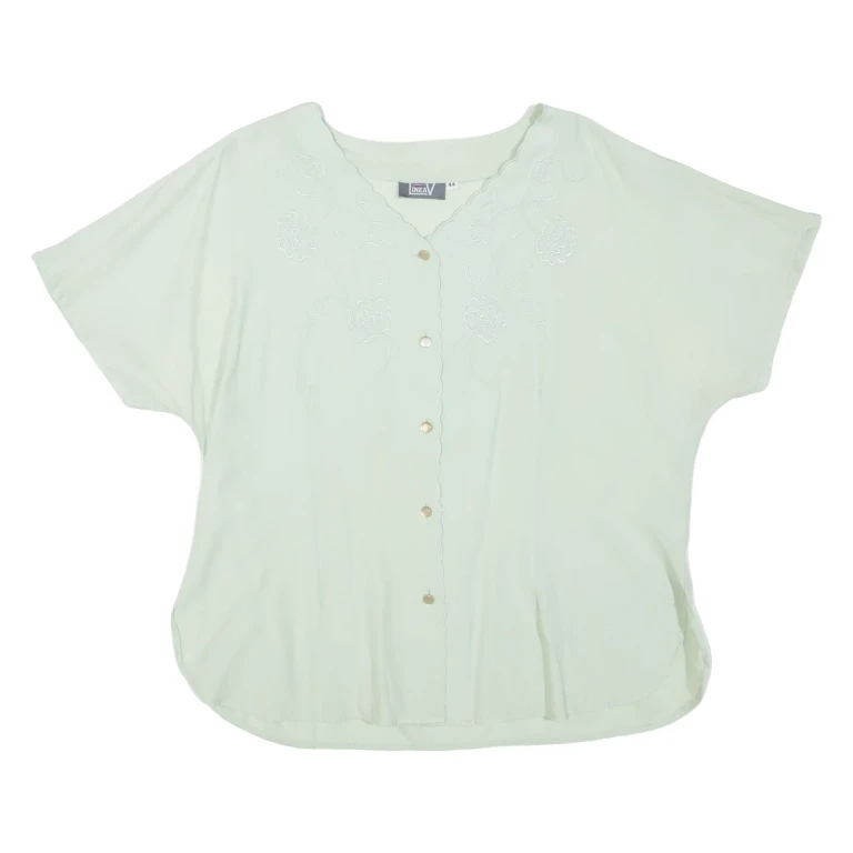 LINEAV Womens Blouse Green V-Neck Viscose L