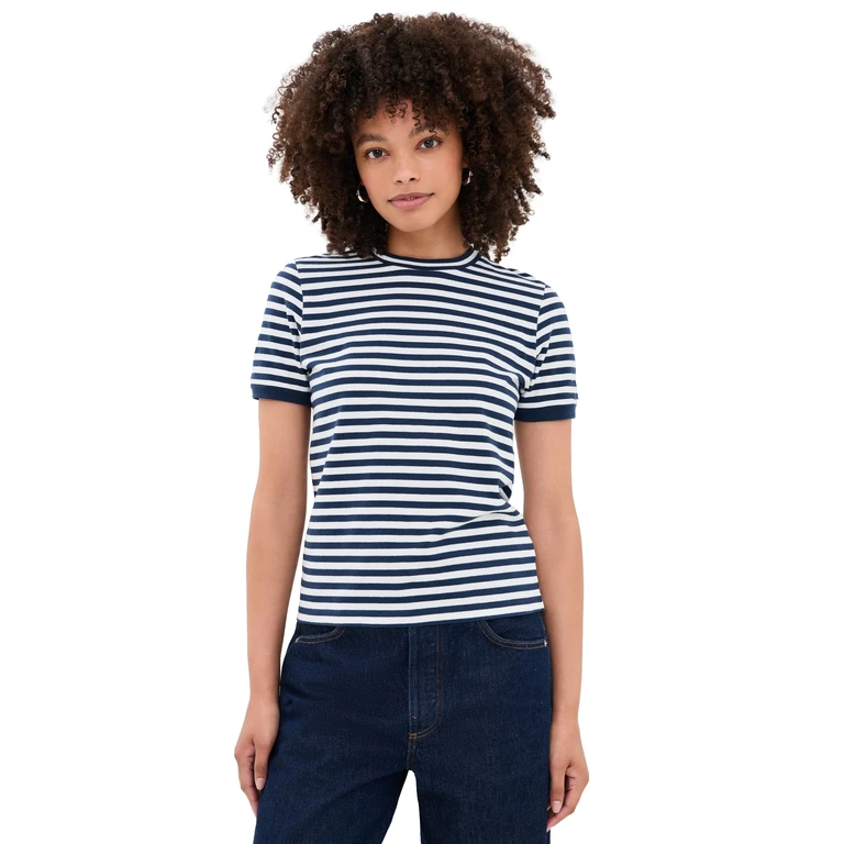 Suzie Kondi Symi Crew Neck Tee Navy/Ivory Stripe M