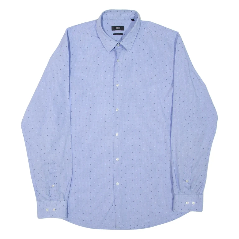 HUGO BOSS Mens Shirt Blue Spotted Long Sleeve L