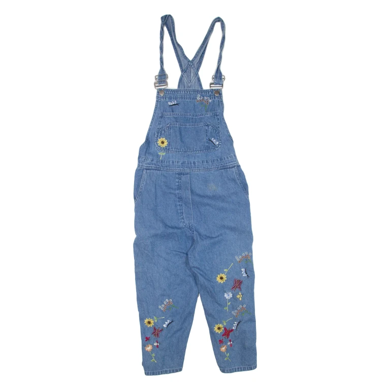 Womens Jumpsuit Blue Floral Tapered Denim S
