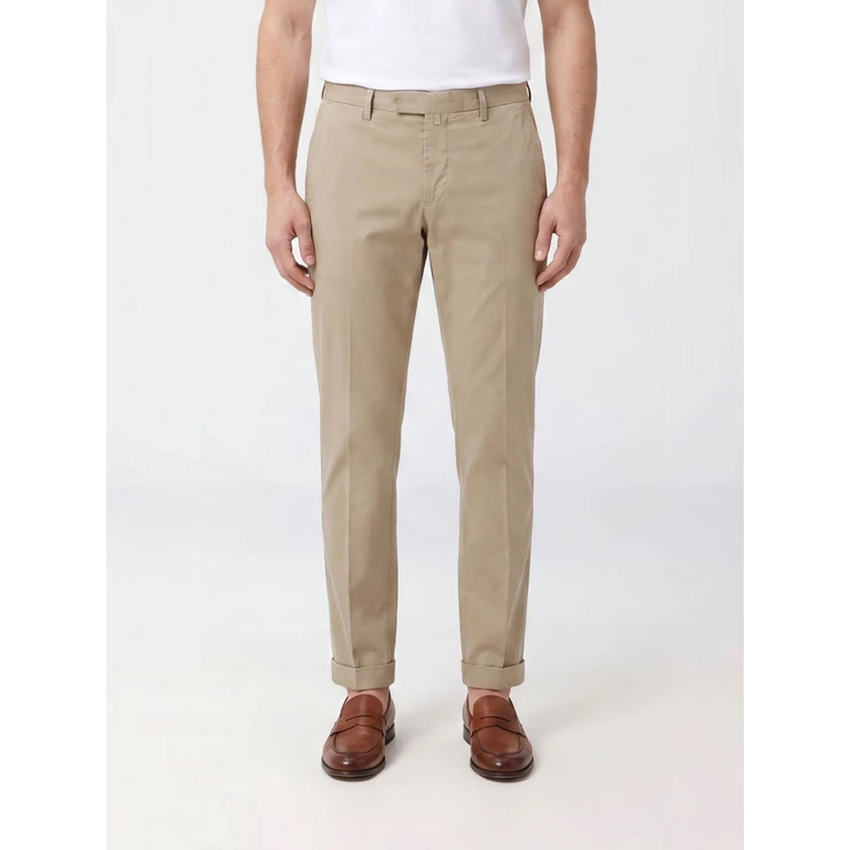 Slim Fit Tailored Trousers in a Cotton and Linen Blend (BG0330019000043)