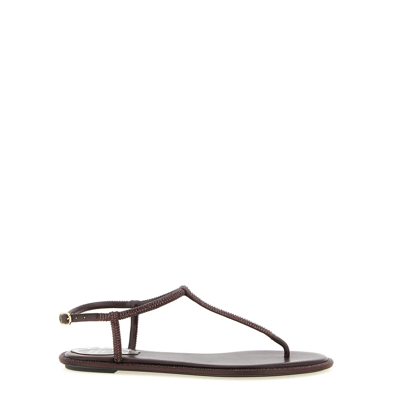Brown Viscose Flat Sandals - Women