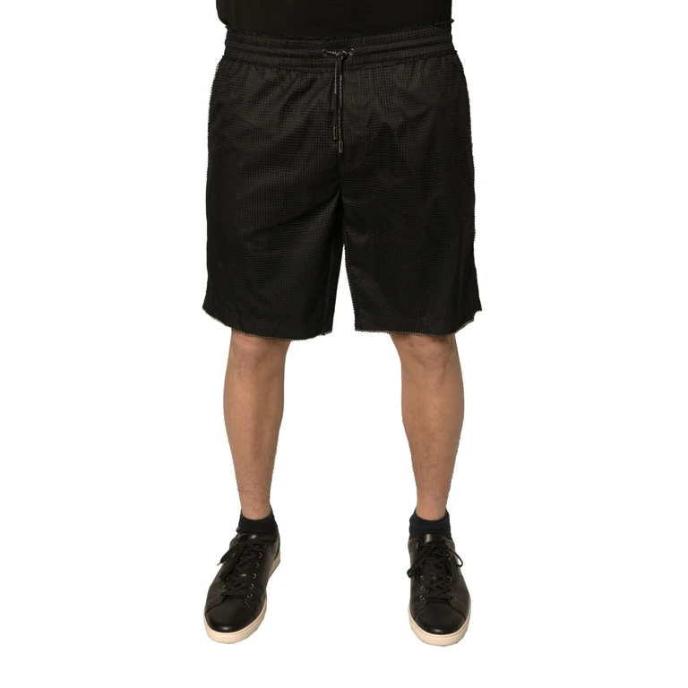 Dolce & Gabbana Black Polyester Jersey Mid Waist Shorts - Men