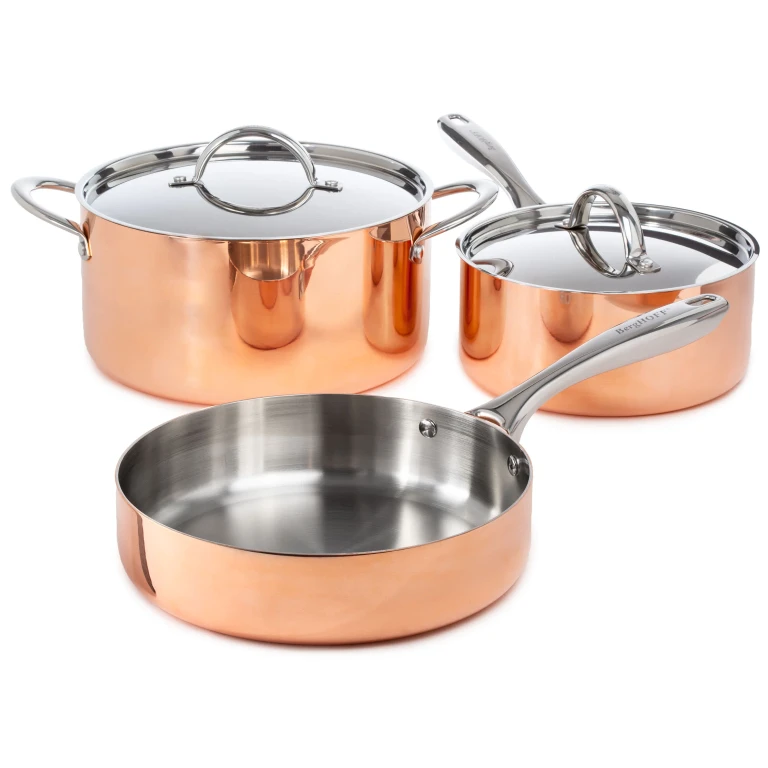 Vintage 5pc Tri-Ply Copper Cookware Set with Lids, Polished