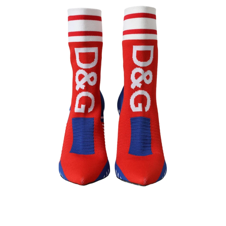 Dolce & Gabbana Red Blue Stretch Sock Style Short Boots Logo Shoes Polyester Calf - Women