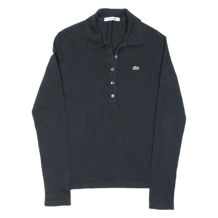 LACOSTE Mens Polo Shirt Black Long Sleeve S