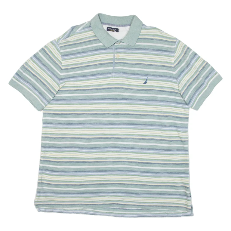 NAUTICA Mens Polo Shirt Green Striped XL