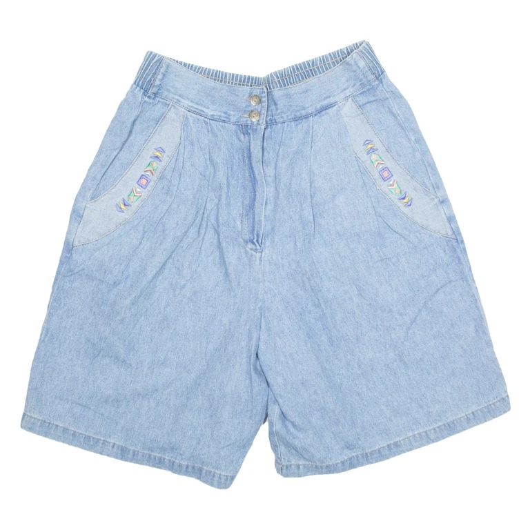 US INFO Chino Style Womens Denim Shorts Blue S W28