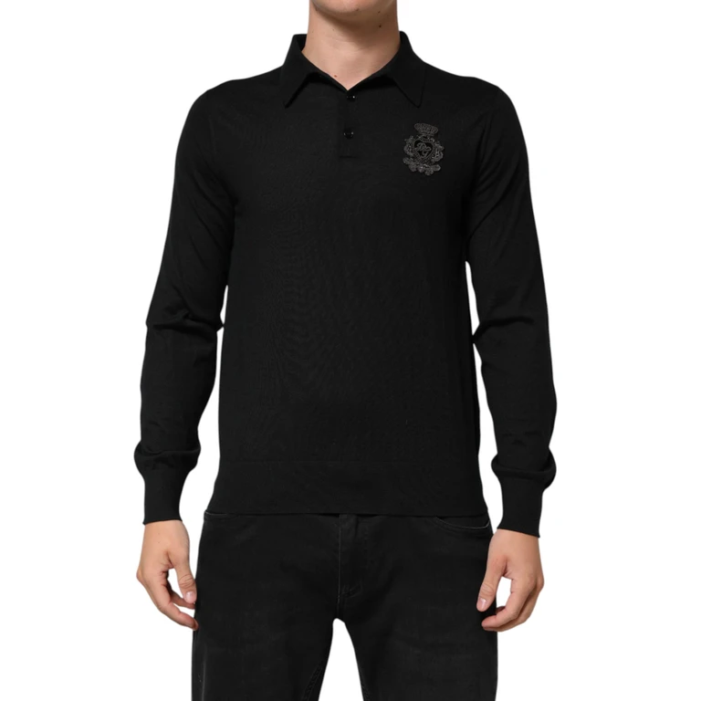 Dolce & Gabbana Black Crest Long Sleeve Men Pullover Sweater Cashmere Clothing - Men