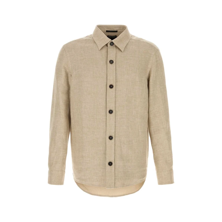 Zegna Beige Cashmere Blend Shirt N03g Exterior: Linen Silk Camicie - Men