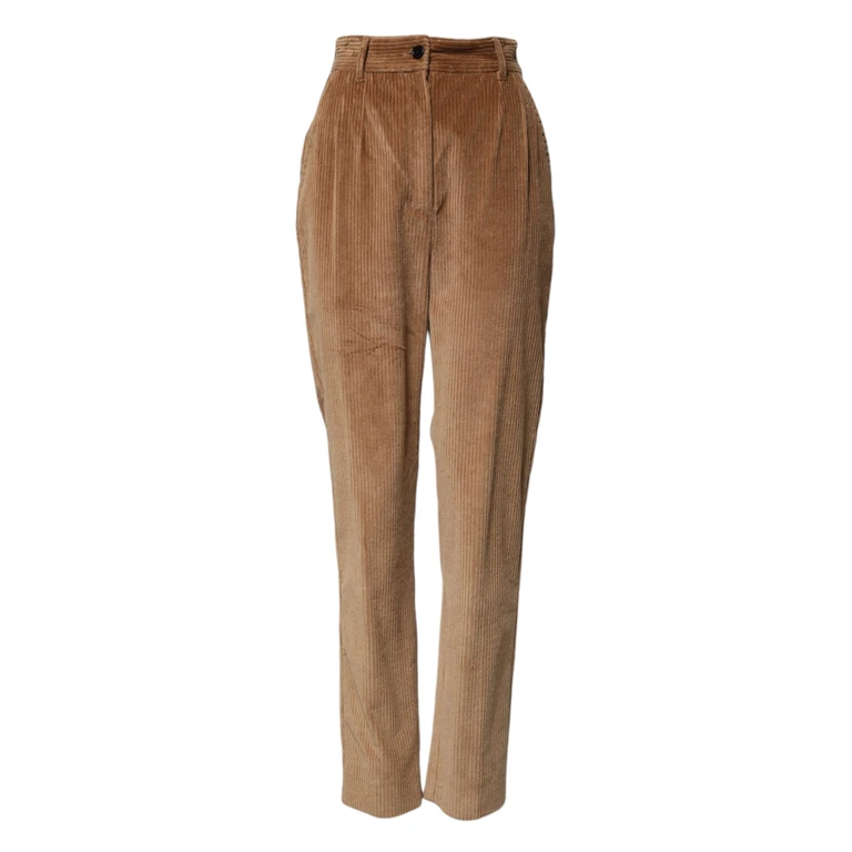 Brown Cotton Corduroy Tapered Pants Elastane - Women
