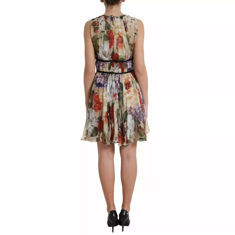 Dolce & Gabbana Beige Floral Sleeveless A-Line Mini Dress Silk - Women
