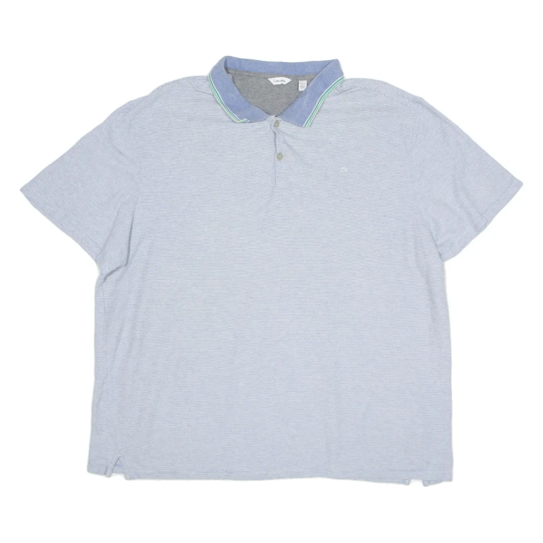CALVIN KLEIN Mens Polo Shirt Blue Striped 2XL