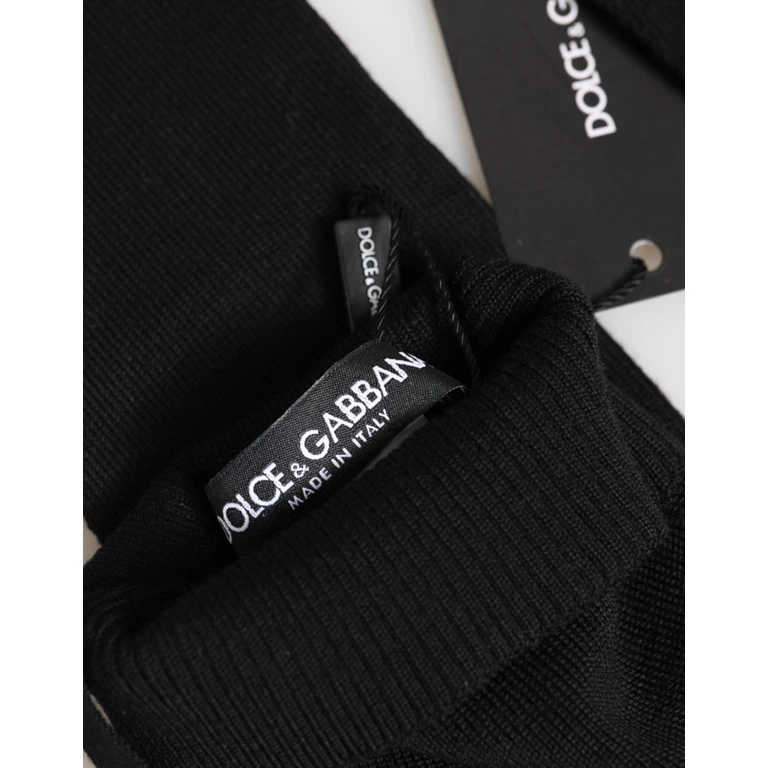 Black Virgin Wool Knitted Fingerless Men Gloves - Men