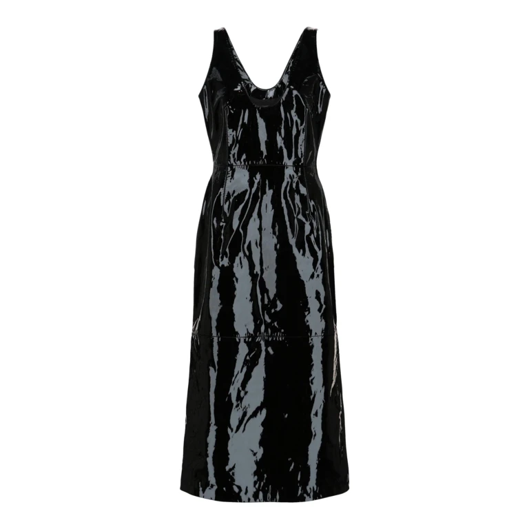 Scoop Neck Patent Leather Midi Dress