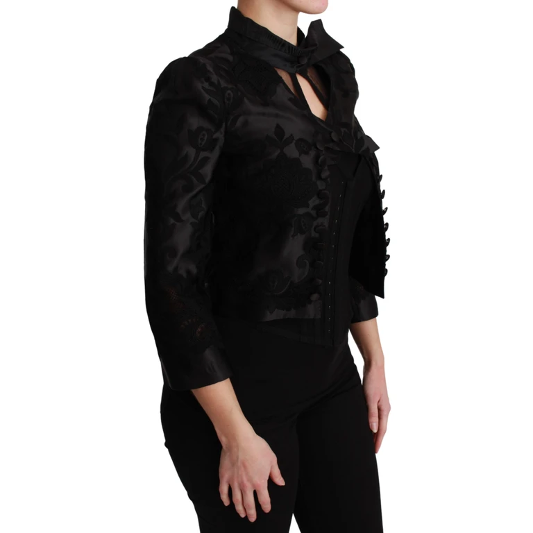 Dolce & Gabbana Black Floral Jacquard Blazer Silk Jacket Cotton Polyester Clothing - Women