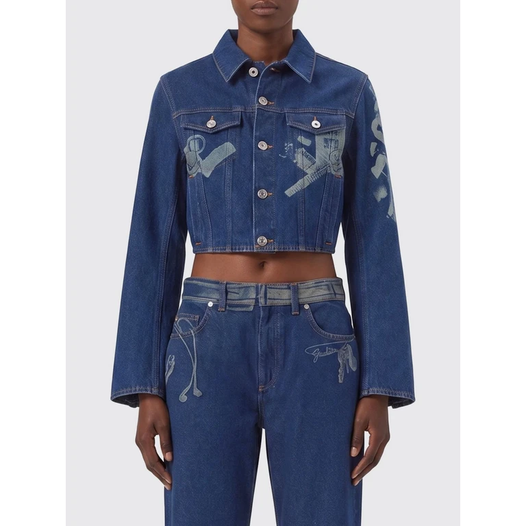 Cropped Abstract Print Denim Jacket (JA0352757)