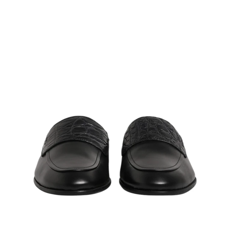 Dolce & Gabbana Black Calfskin Leather Slip On Loafers Shoes Caiman - Men