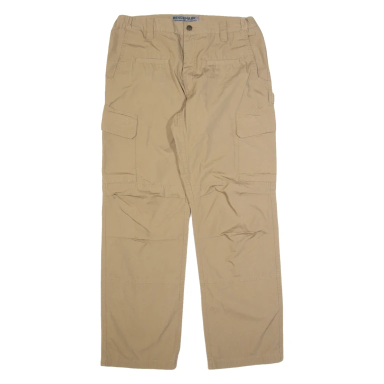 BENCHMARK Cargo Mens Trousers Brown Regular Straight W34 L32