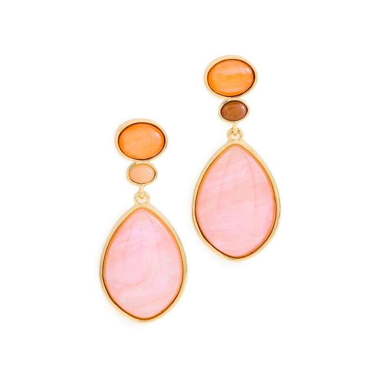 Colored Two-Tone Teardrop Drop Earrings Pink One Size