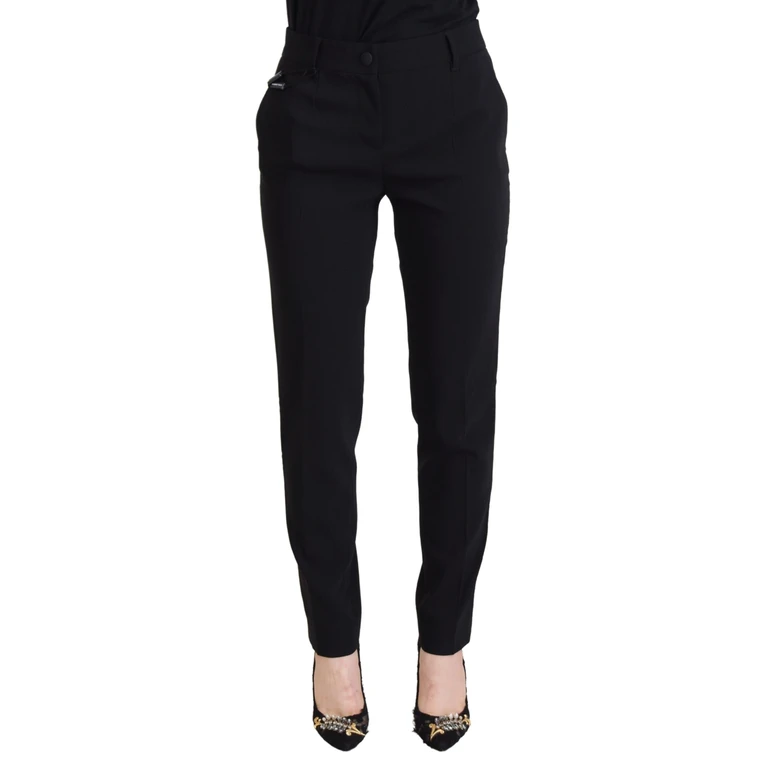 Dolce & Gabbana Black High Waist Women Pants Wool Silk Elastane - Women
