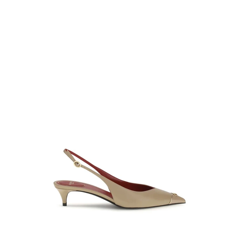 Valentino Garavani Beige Calf Leather Bos Taurus Mid Heel Pumps - Women