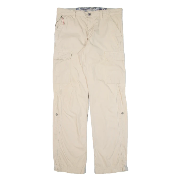 Cargo Mens Trousers Cream Relaxed Straight W33 L33