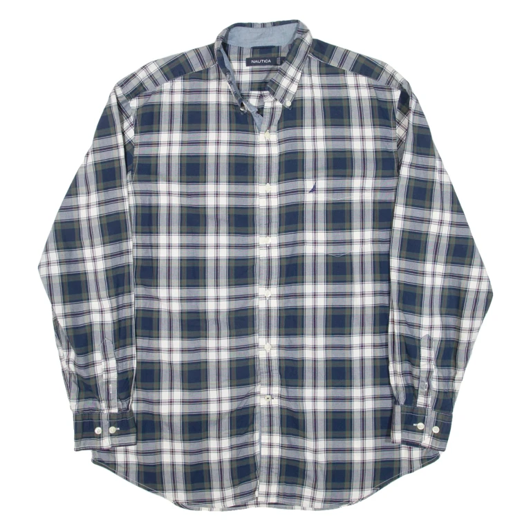 NAUTICA Mens Shirt Blue Check Long Sleeve L