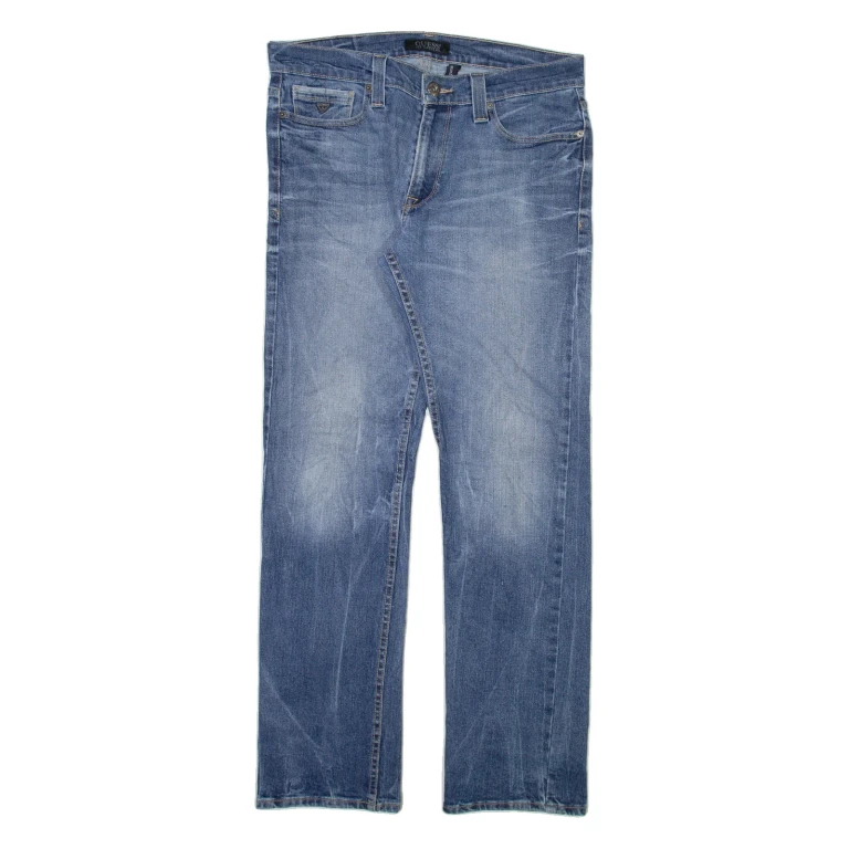 GUESS Mens Jeans Blue Regular Tapered Stone Wash W33 L31