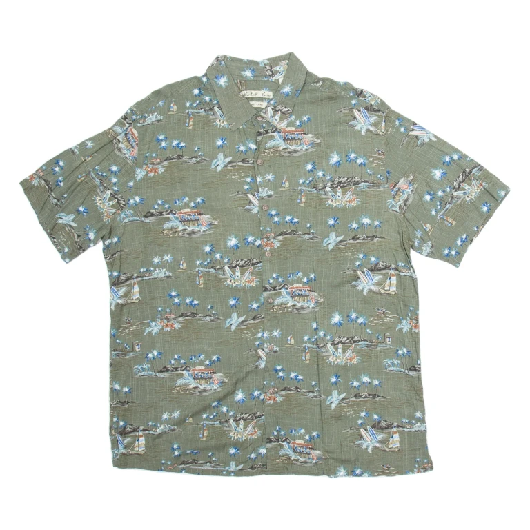 BATIK BAY Mens Hawaiian Shirt Green Crazy Pattern XL