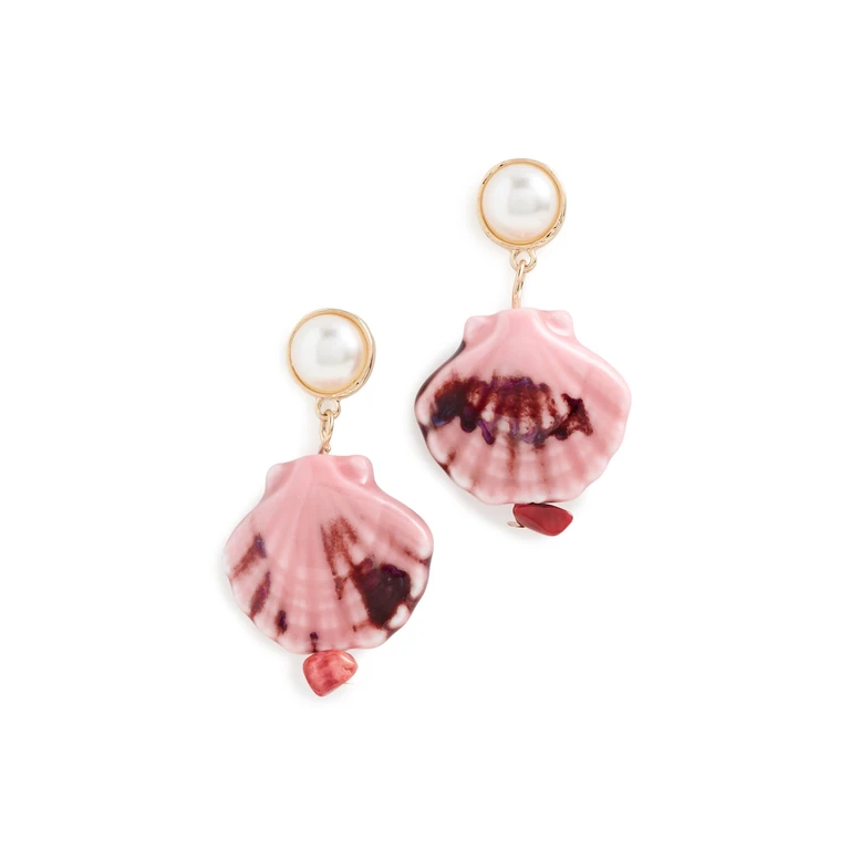 By Adina Eden Painted Shell Pearl Drop Earrings Pink One Size