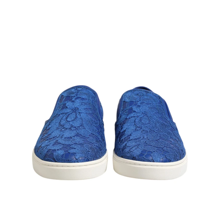 Blue Leather Lace Slip On Sneaker Shoes Polyester - Men
