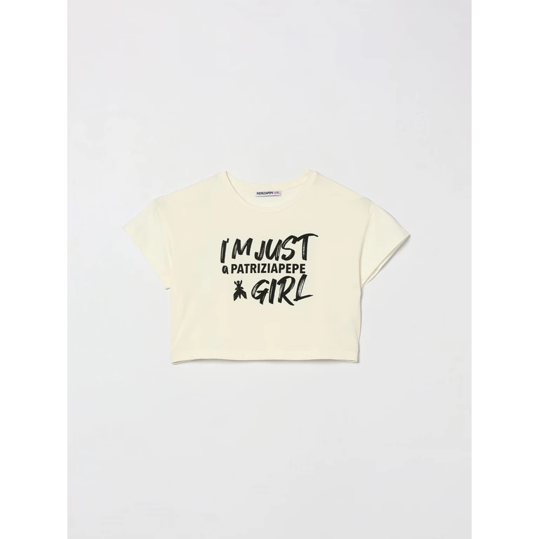 Girl's Cropped Cotton T-shirt with Slogan Print (7M0991J331W427)