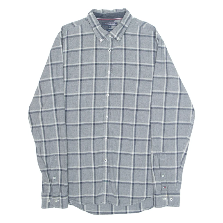 TOMMY HILFIGER Slim Fit Mens Shirt Grey Check Long Sleeve XL