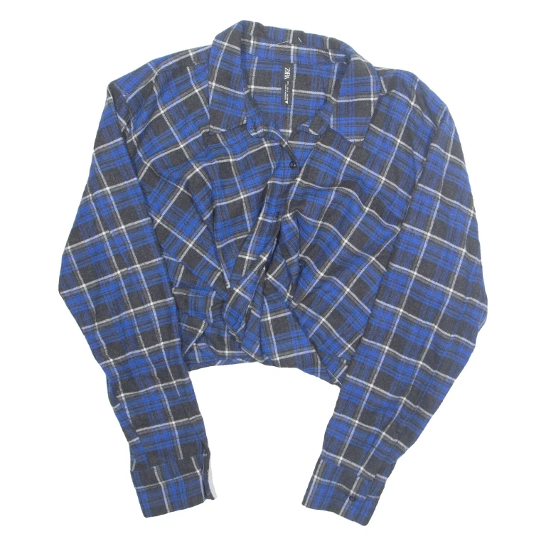 ZARA Womens Printed Blouse Blue Collared Long Sleeve Plaid L