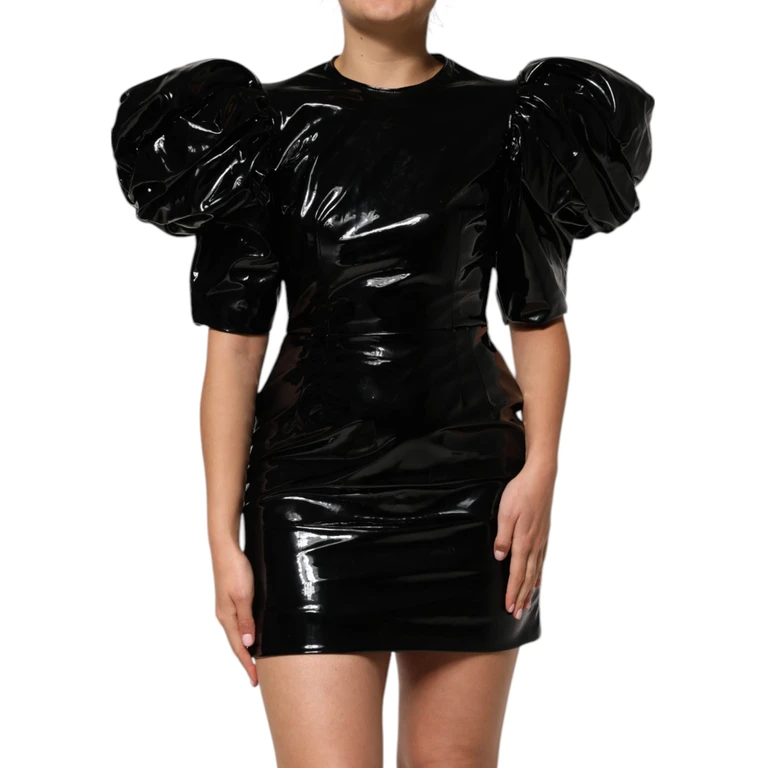 Dolce & Gabbana Black Bodycon Sheath Puff Sleeve Mini Dress Polyurethane Polyester - Women