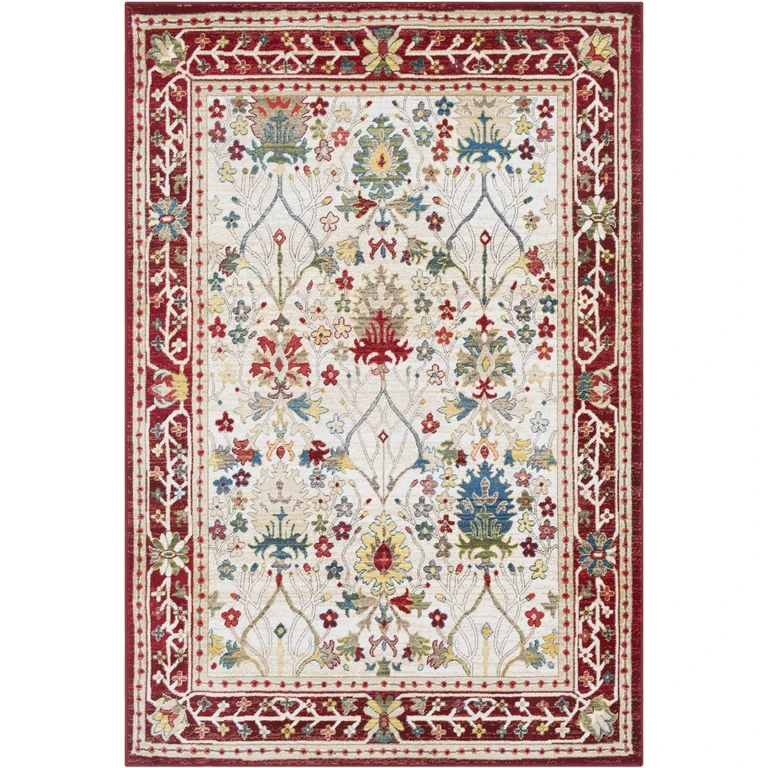 Neola White/Red Damask Area Rug