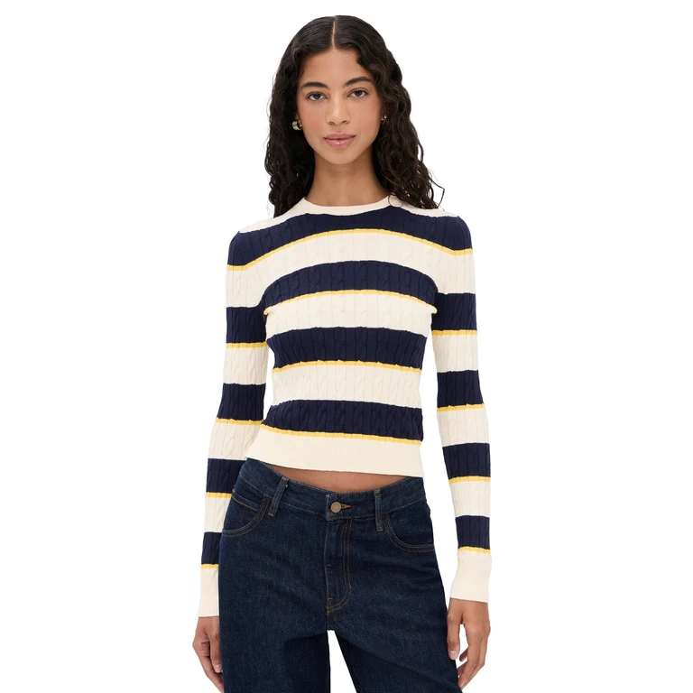 State & Lake Cable Knit Pullover Khaki/Black/White M
