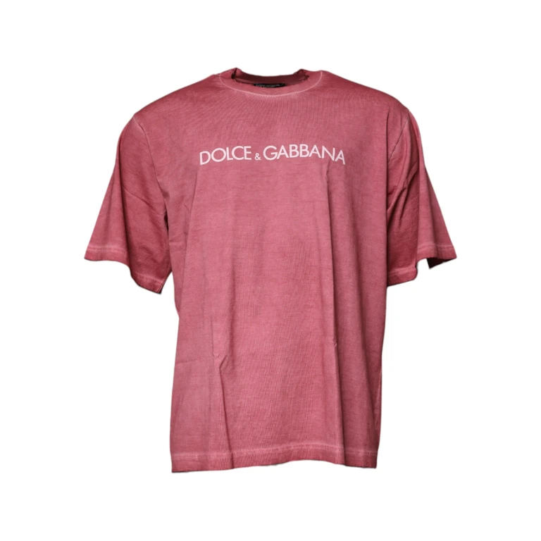 Dolce & Gabbana Pink Logo Print Cotton Crew Neck T-Shirt - Men