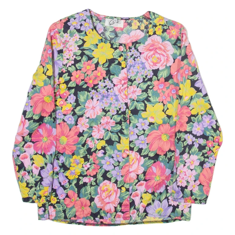 CAFE Womens Printed Blouse Black Long Sleeve Floral M