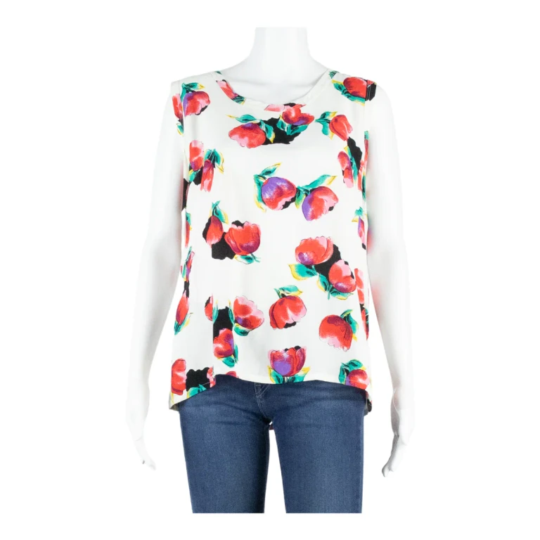 Womens Printed Top White Sleeveless Floral L