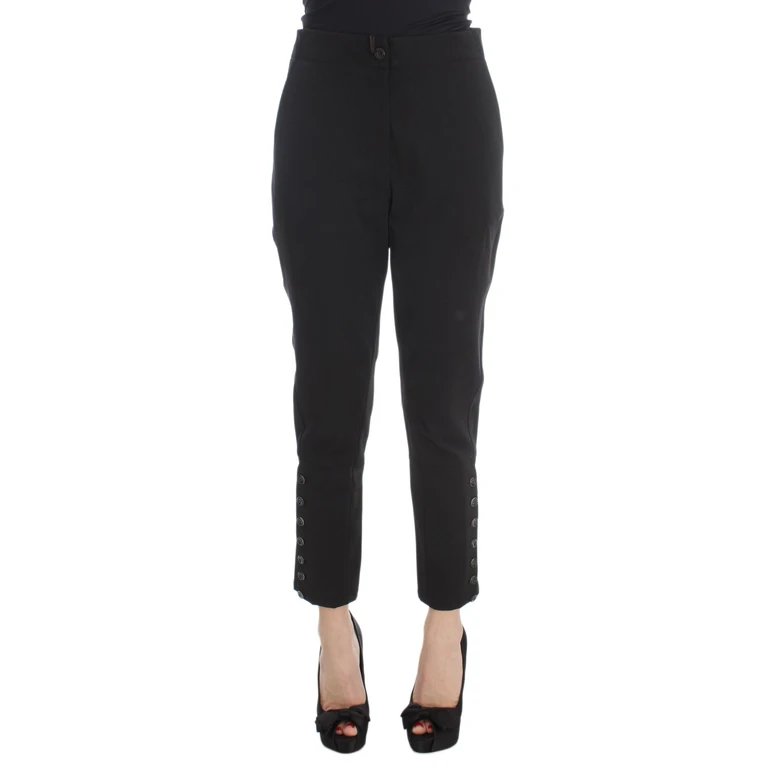 Black Cotton Blend Capri Cropped Pants - Women