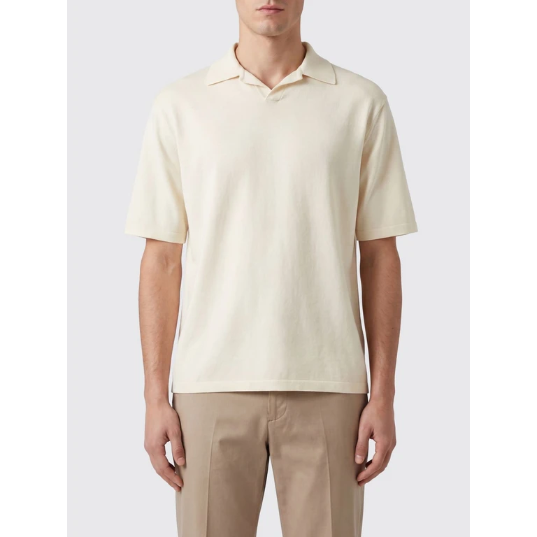 Short-Sleeved V-Neck Silk Polo Shirt (A26SP02SJIVORY)