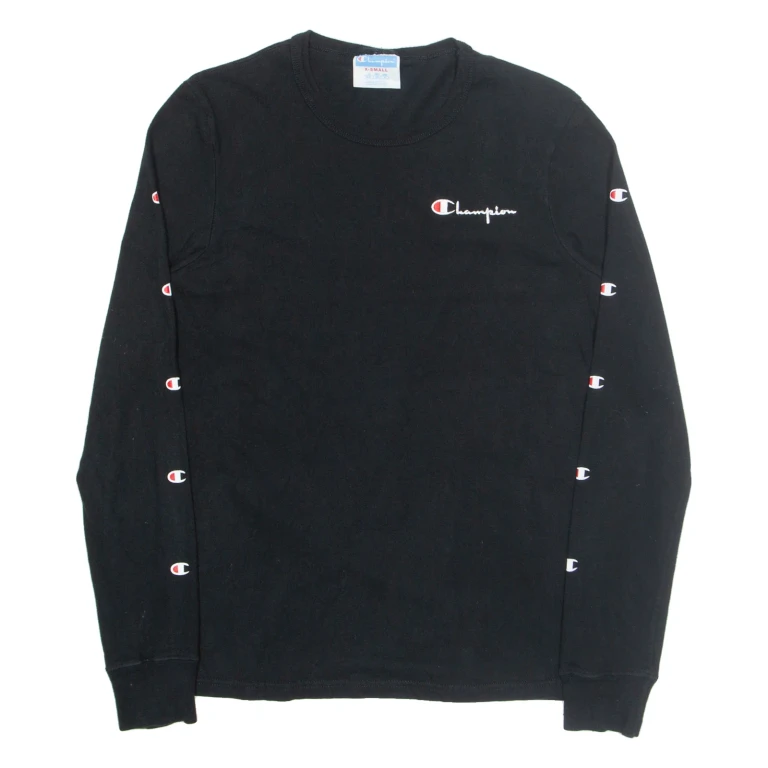 CHAMPION Mens T-Shirt Black Long Sleeve XS