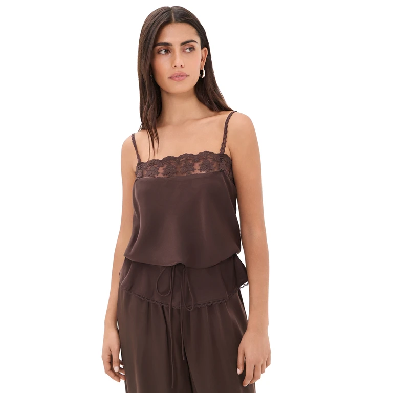 BARDOT Bonita Satin Lace Trim Top Dark Choco 2