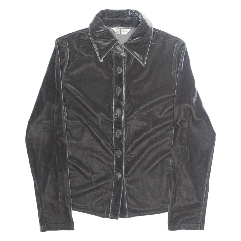 Womens Cropped Shirt Grey Collared Long Sleeve S
